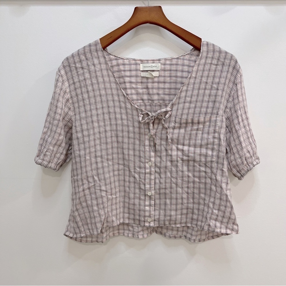 TREASURE & Bond boyfriend peasant tie shirt